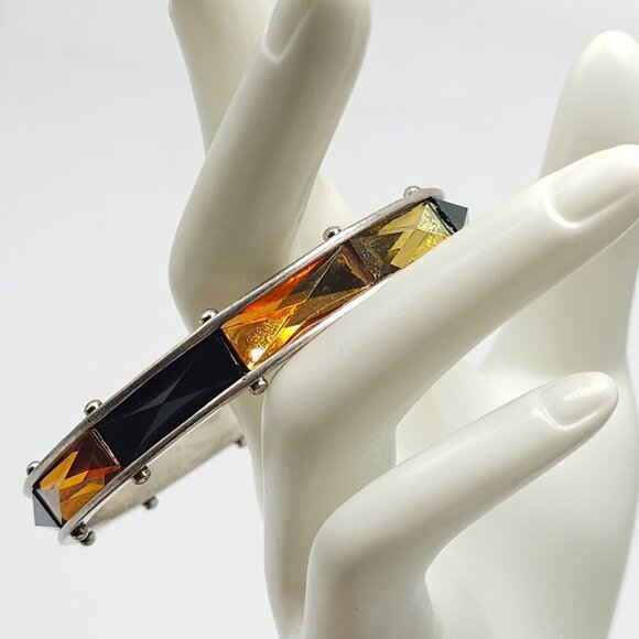 Jessica Simpson Silver Tone Bangle Bracelet Acrylic Rhinestone Accents - Picture 2 of 5